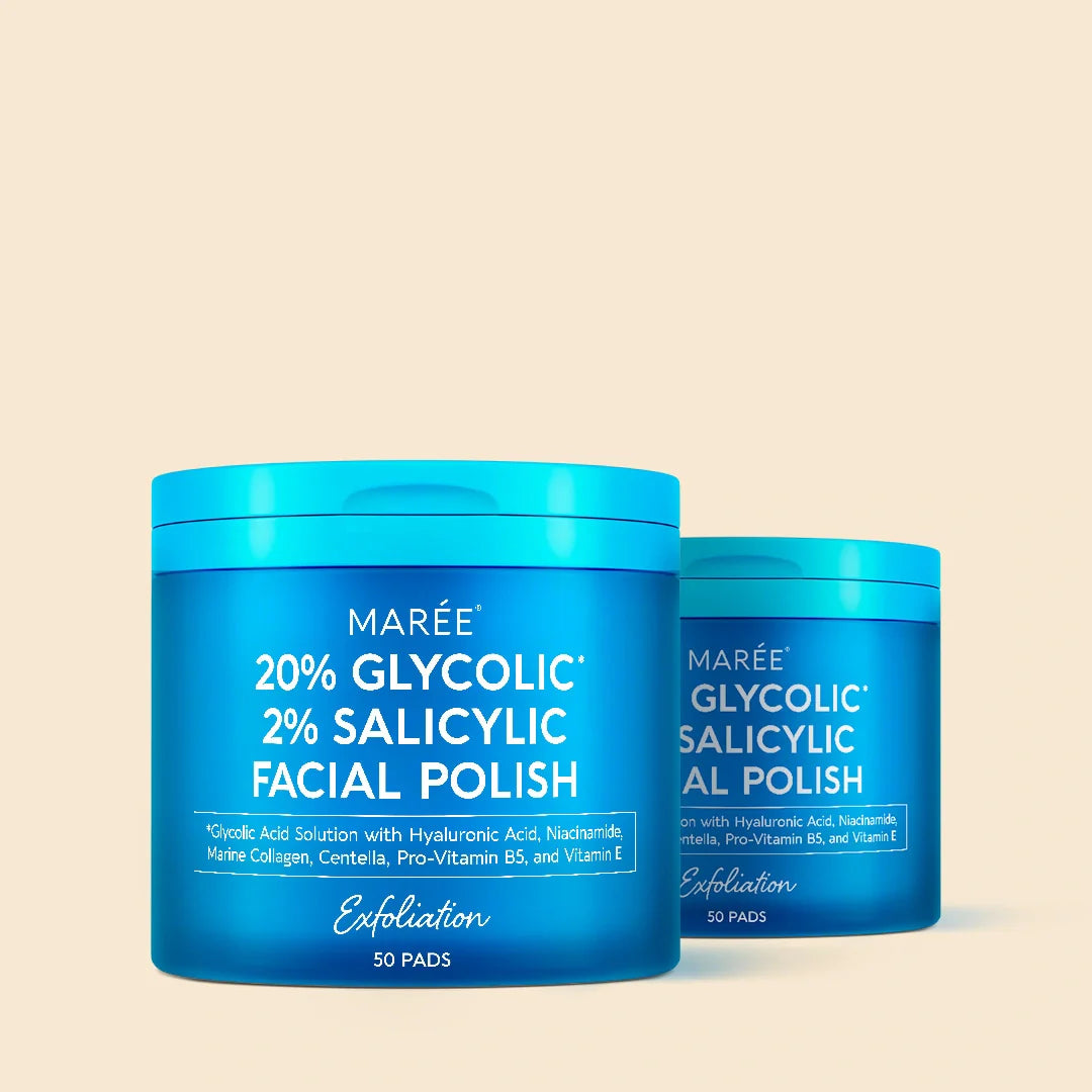 Maree Glycolic and Salicylic Acid Peel Pads for facial skin exfoliation and deep cleansing.