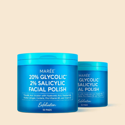 Maree Glycolic and Salicylic Acid Peel Pads for facial skin exfoliation and deep cleansing.