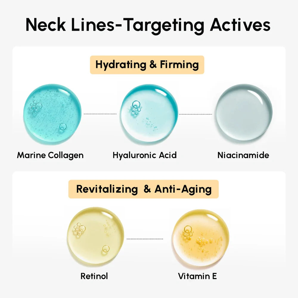 Maree lifting neck wrinkle patches applied to the neck area for reducing fine lines and improving skin firmness.