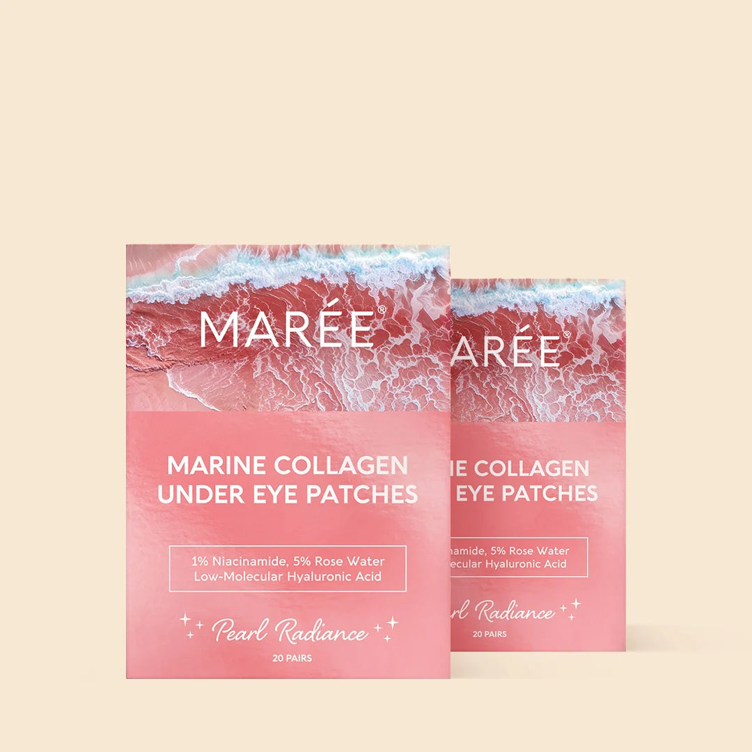 Pink eye patches for puffy eyes by Maree, showing soothing gel patches designed to reduce puffiness around the eyes.