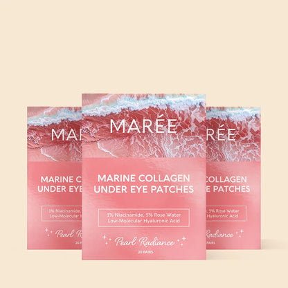 Pink eye patches for puffy eyes by Maree, showing soothing gel patches designed to reduce puffiness and refresh the eye area.