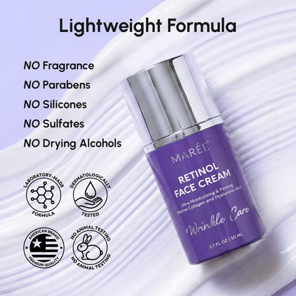 Maree Retinol Lifting & Firming Face Cream jar with label, smooth cream visible, designed for skincare and anti-aging benefits.