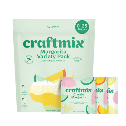 Assorted Craftmix Margarita cocktail mix variety pack with colorful flavor packets and packaging.