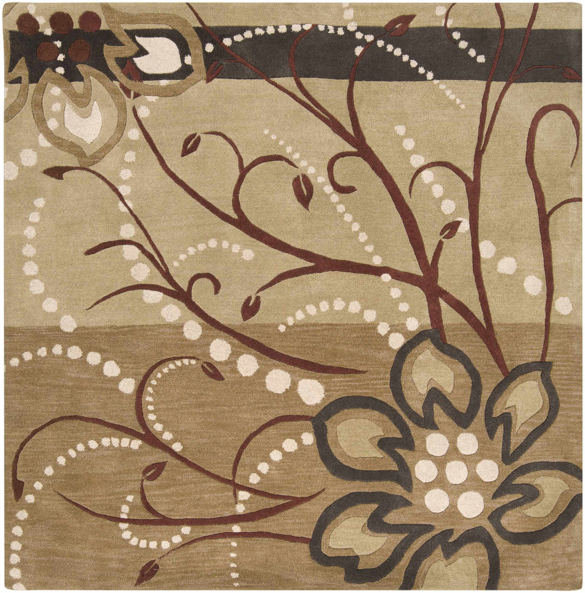 Close-up of the Mazama Area Rug by Boutique Rugs showing its intricate geometric pattern and soft, neutral tones.