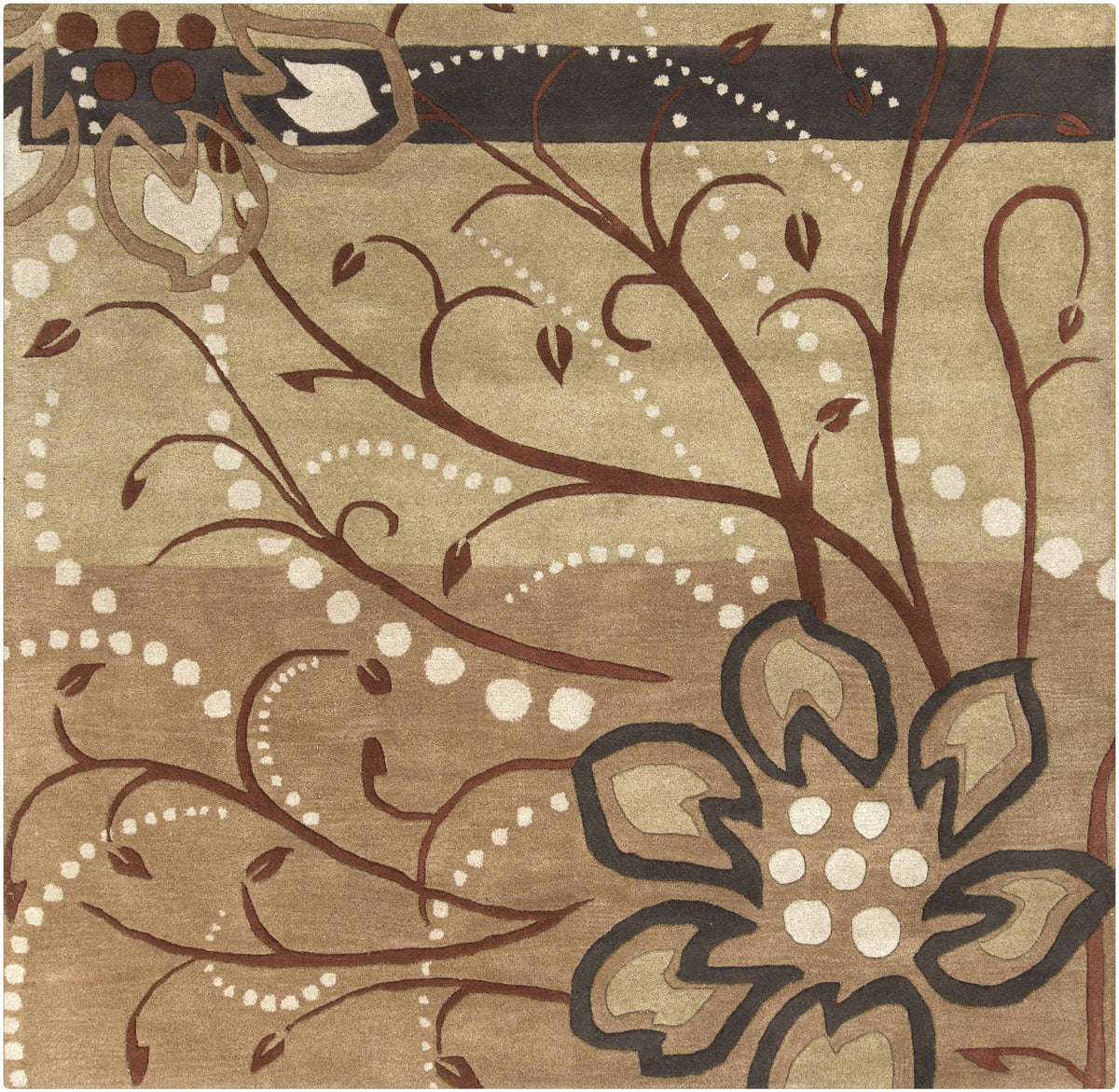 Mazama area rug by Boutique Rugs, featuring a geometric design in neutral tones, displayed on a hardwood floor.