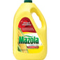 Mazola Corn Oil in a 1-gallon bottle, clear golden liquid, with a label displaying the Mazola brand name and product details.