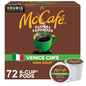 Six packs of McCafe French Roast Keurig K-Cup pods, dark roast single-serve coffee in 96-count pack for Keurig machines.