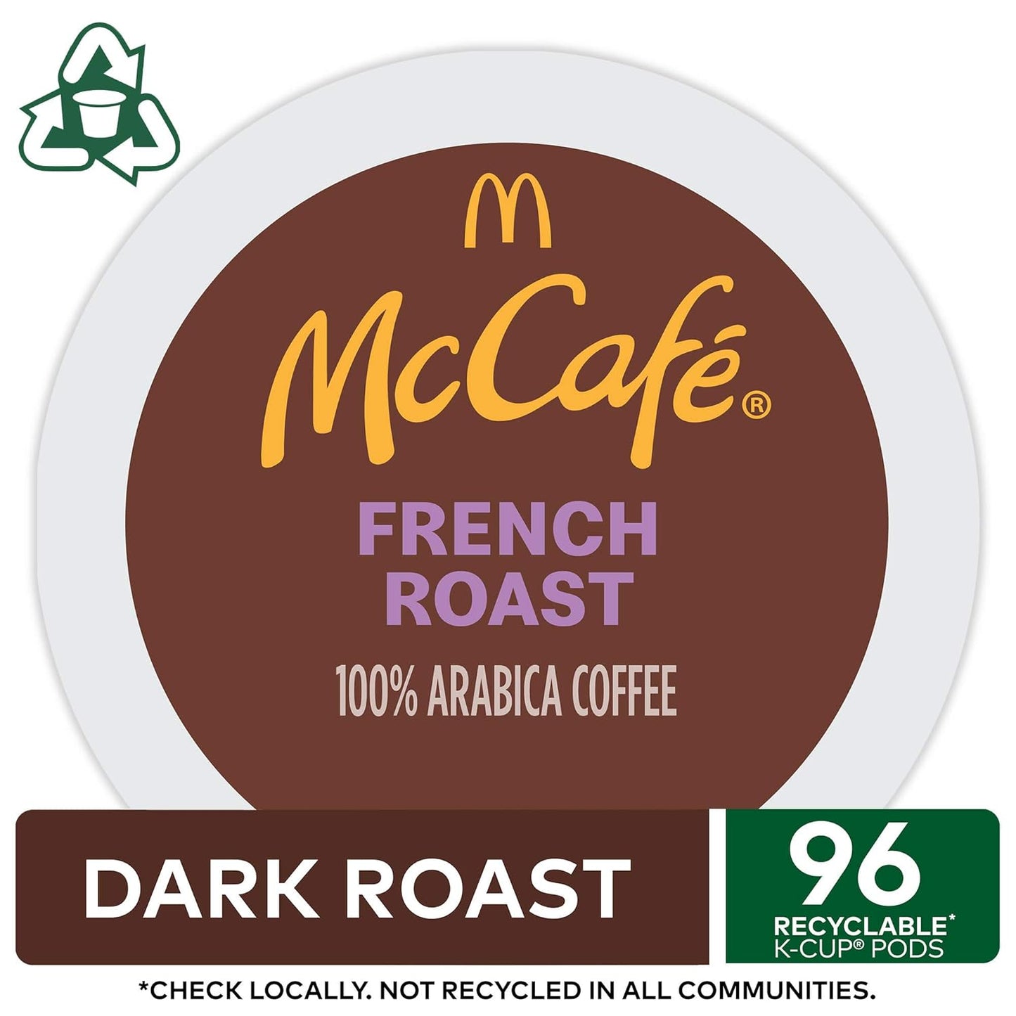 Six packs of McCafe French Roast single-serve coffee Keurig K-Cup pods, dark roast, 96-count, for Keurig coffee makers.