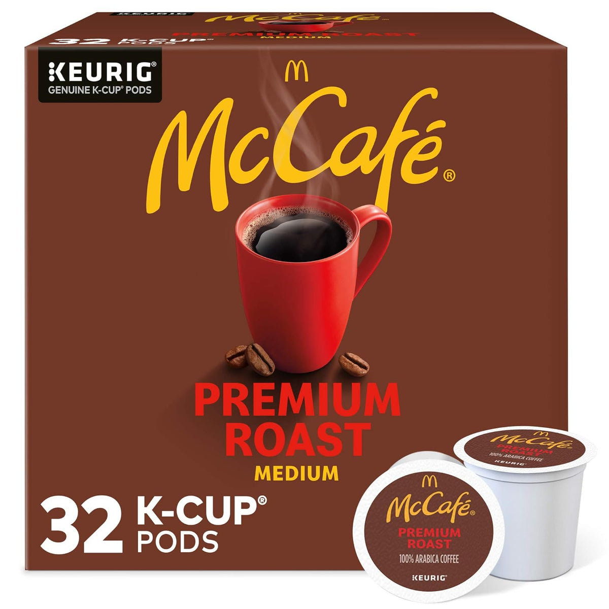 McCafe Premium Roast Coffee Keurig K-Cup pods, medium roast, 96-count pack, single serve coffee pods with McCafe branding