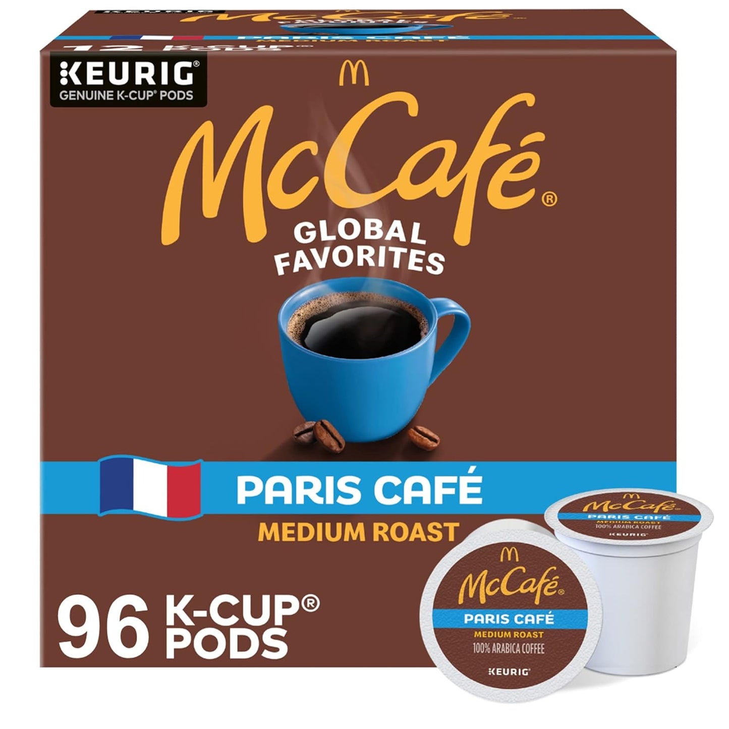 McCafe Premium Roast Coffee Keurig K-Cup pods, medium roast, 96-count pack, single-serve coffee pods with McCafe branding