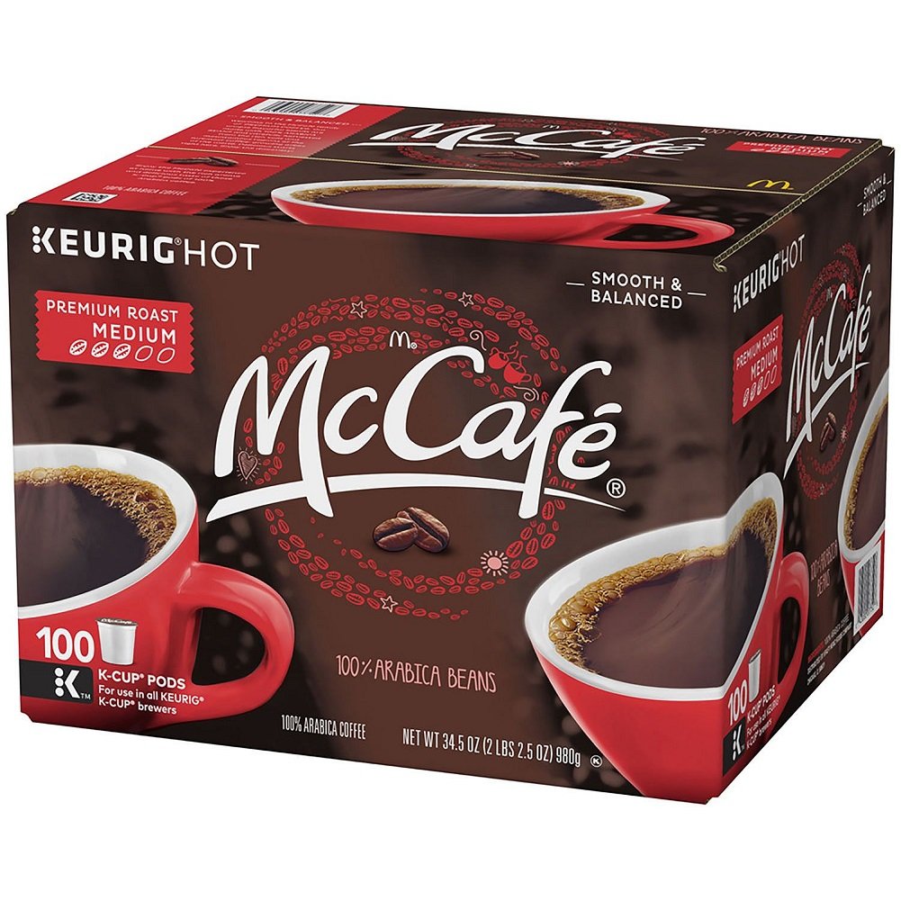 McCafe Premium Roast Coffee Keurig K-Cup pods, medium roast, 96-count pack, single serve coffee pods for Keurig machines.