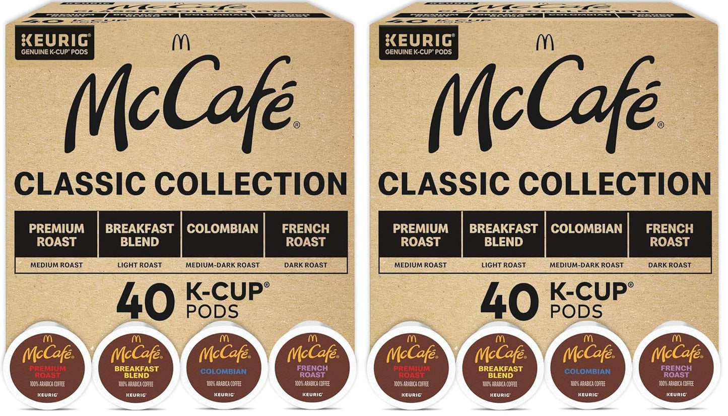 McCafe Classic Collection single-serve coffee K-Cup pods variety pack, 40-count, for Keurig brewers, featuring assorted coffee flavors