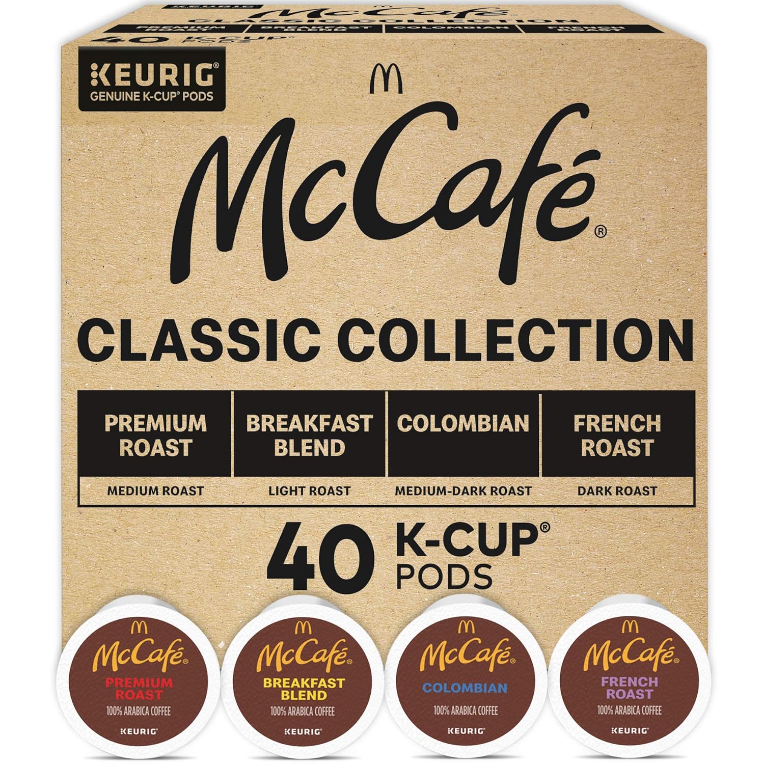 McCafe Classic Collection single-serve coffee K-Cup pods variety pack, 40-count, for Keurig brewers.