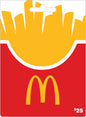 McDonald's $25 physical gift card featuring iconic fries design, perfect for gifting.