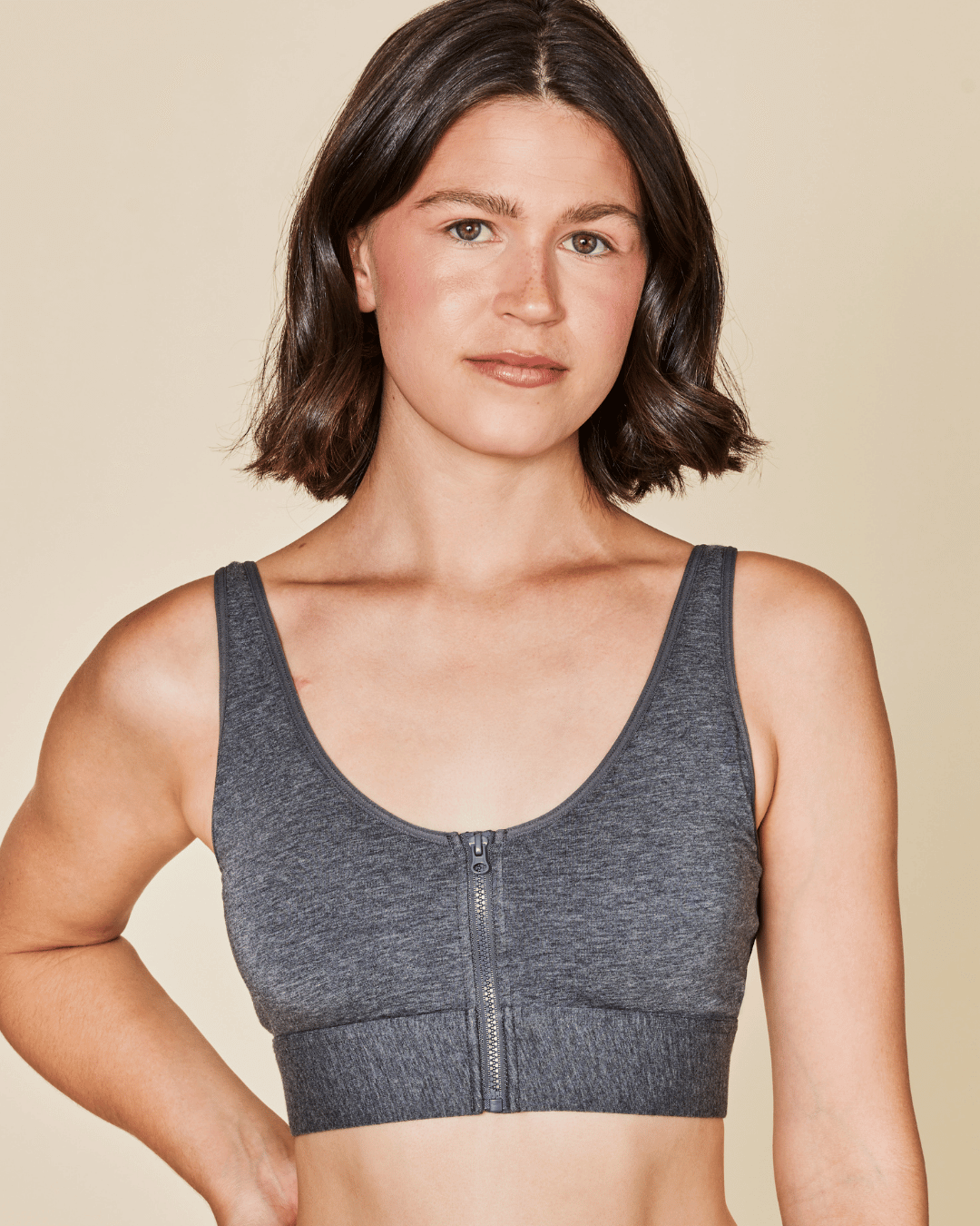 Grey Meadow Wilderness front-closure cotton bralette with adjustable straps and soft fabric, designed for comfort.