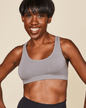 Black Meadow Glide Cotton Racerback Bralette sports bra with supportive racerback design, soft cotton fabric, small size.