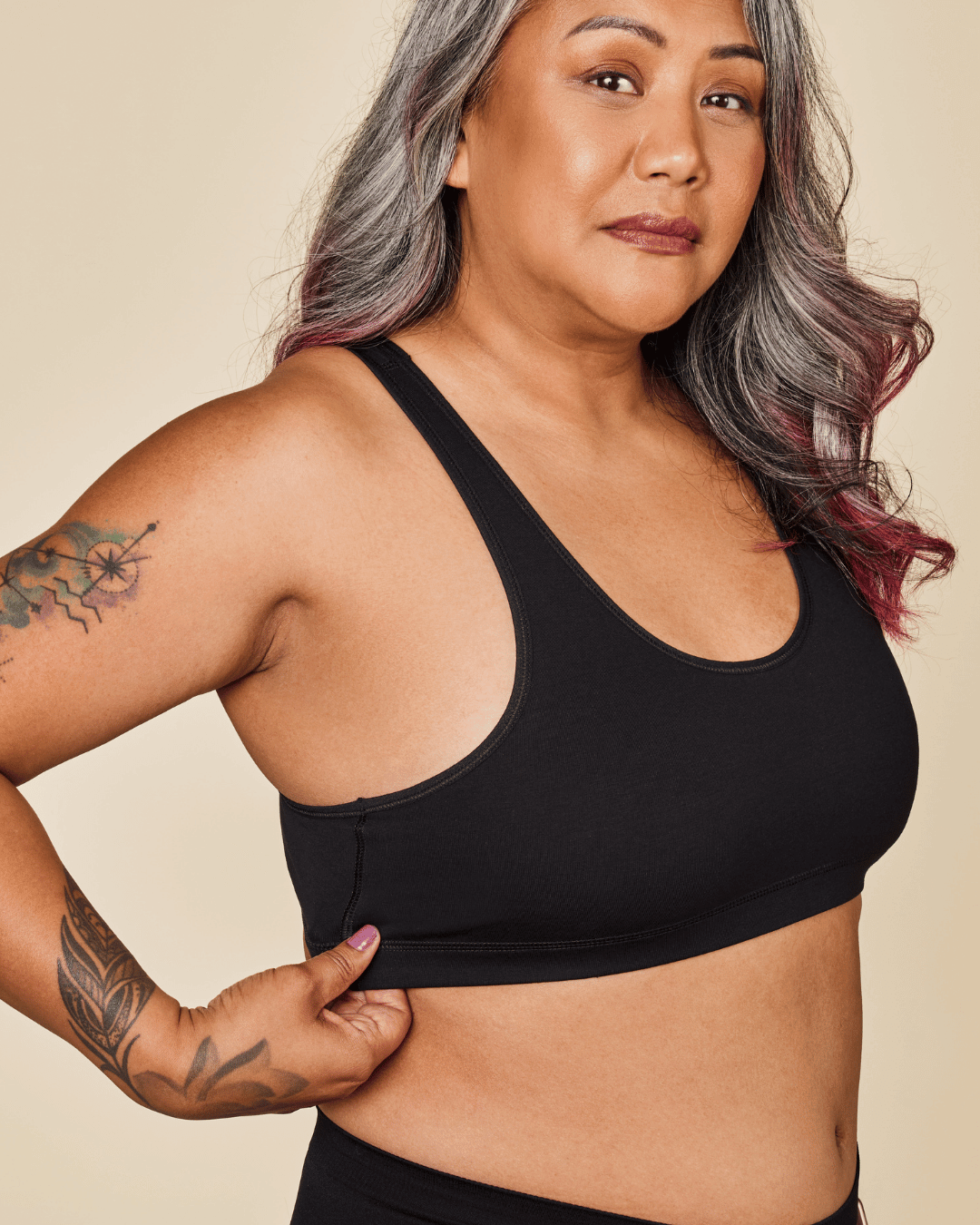 Black Meadow Glide Cotton Racerback Bralette, a comfortable sports bra with a racerback design for active wear.