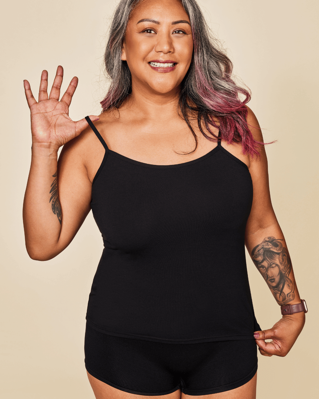 Black Meadow Luna cotton cami sports bra, small size, with supportive straps and breathable fabric for active wear.