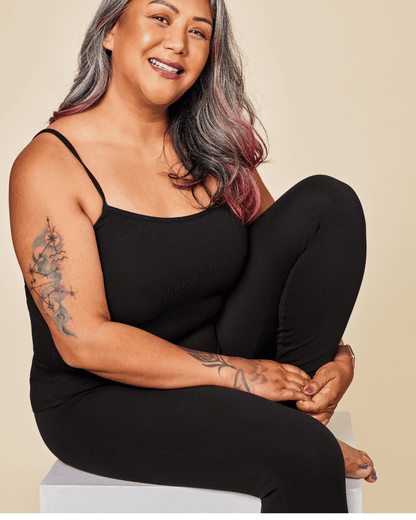 Black Meadow Luna cotton sports bra with thin straps and a supportive fit, designed for comfort and activewear.