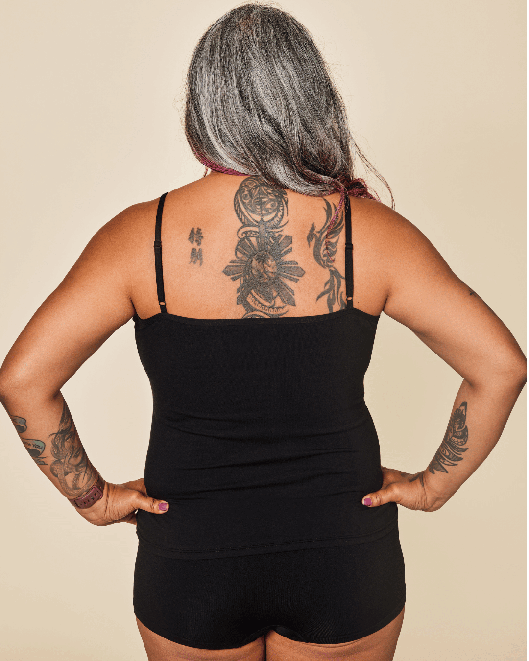 Black Meadow Luna cotton cami sports bra with adjustable straps and supportive design for comfortable active wear.