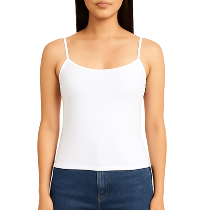Black Meadow Luna cotton cami sports bra with thin straps and supportive design for comfortable active wear.