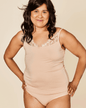 Black Meadow Luna Lace cotton cami sports bra with lace details, small size, designed for comfort and support.
