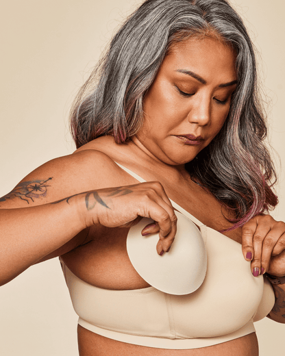 Meadow Moonrise Pocketed T-Shirt Bra in Buff, seamless and comfortable under clothing, with supportive design and smooth fabric.
