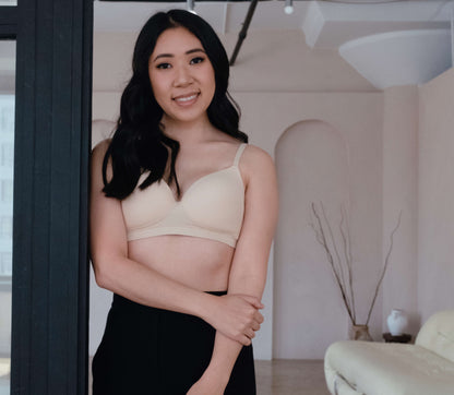 Meadow Moonrise Pocketed T-Shirt Bra in Buff, wireless T-shirt bra with seamless cups and soft fabric for comfortable support.
