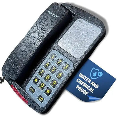 MedPat D8WP waterproof desk and wall-mount landline phone with oversized buttons, ring light, and volume control for hospitals.