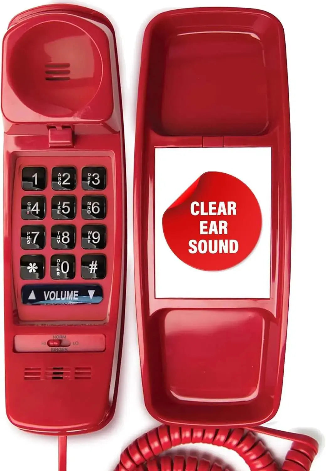 Black Med-Pat T-4 Classic Trimline corded landline phone with adjustable volume, wall-mountable, hearing aid compatible, for seniors.