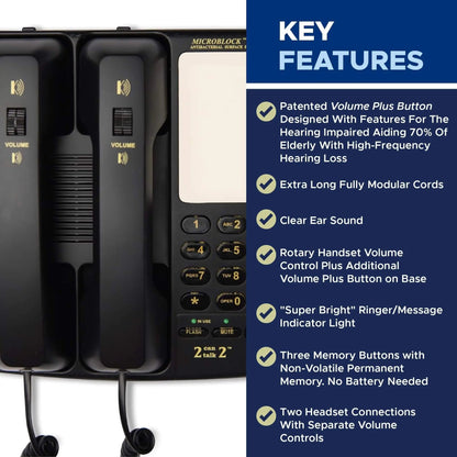 Med-Pat D2200 dual-handset landline telephone with memory keys and enhanced volume for clear home or office communication.