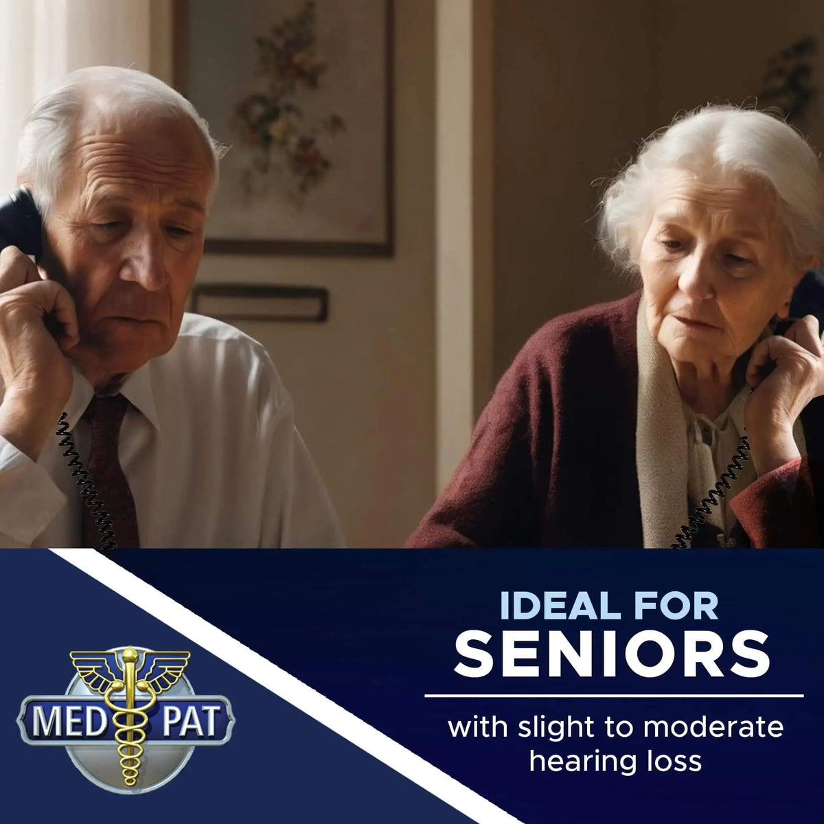 MedPat D2200 dual-handset landline phone with memory keys and enhanced volume, designed for clear home or office communication.