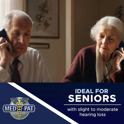 MedPat D2200 dual-handset landline phone with memory keys and enhanced volume, designed for clear home or office communication.