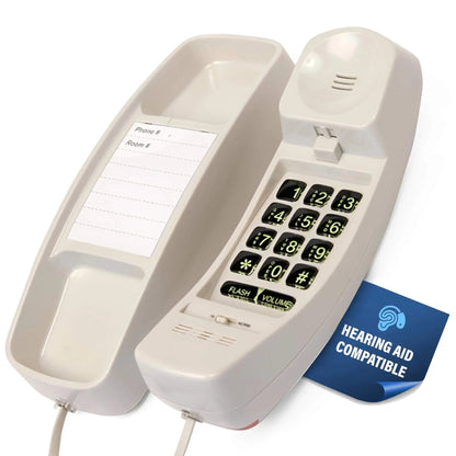 Med-Pat T1C Trimline Corded Phone in dove gray, wall-mountable landline phone with hearing aid compatibility and ring indicator.