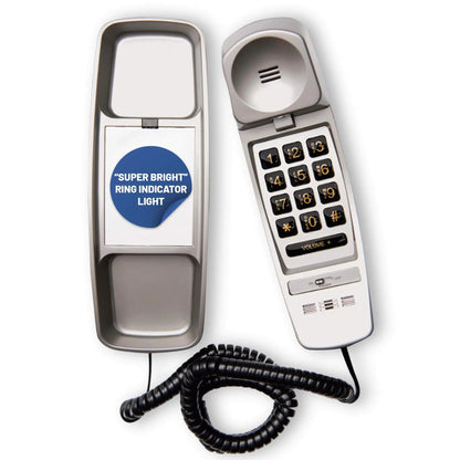 Med-Pat TL-460 Trimline landline phone with wall mount, volume boost, and lighted ring for seniors.