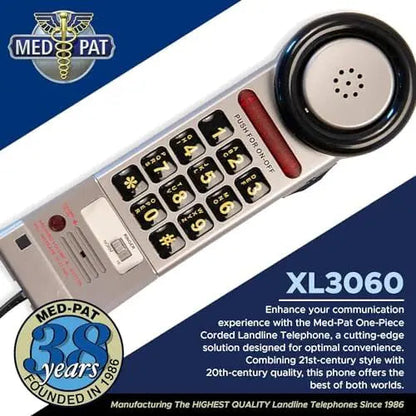 Med-Pat XL3060 Pewter landline phone with volume boost and visual ring light, hearing aid compatible, in a pack of 10.