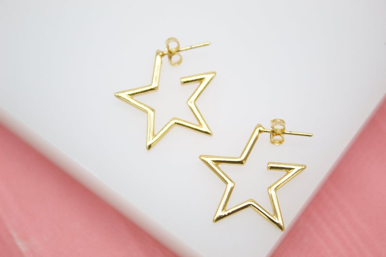 Medium image of 18K gold filled open star hoop earrings by MIA Jewelry, showcasing minimalist modern hoop jewelry.