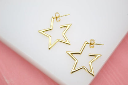 Medium image of 18K gold filled open star hoop earrings by MIA Jewelry, showcasing minimalist modern hoop jewelry.