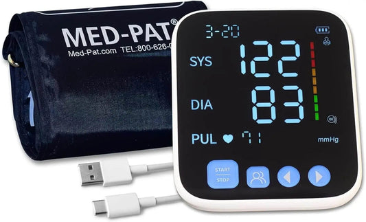 Med-Pat BP-S Arm Blood Pressure Monitor with easy-to-read display, one-touch operation, and FDA clearance for reliable home health measurement.