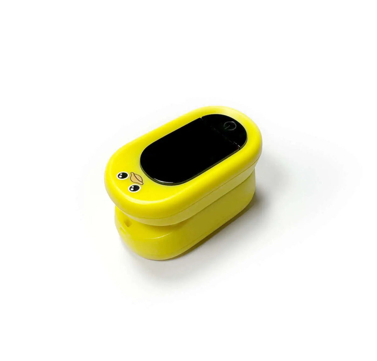 Med-Pat Ducky PXC-1 pulse oximeter displaying SpO2 and pulse rate, with a kid-friendly Ducky design from MedPat Solutions.