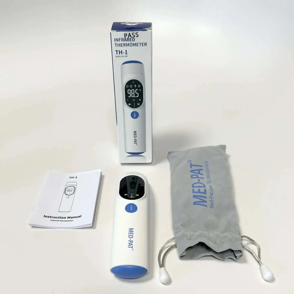 MedPat TH-1 4-in-1 infrared thermometer measuring ear and forehead temperature for adults, kids, and babies.