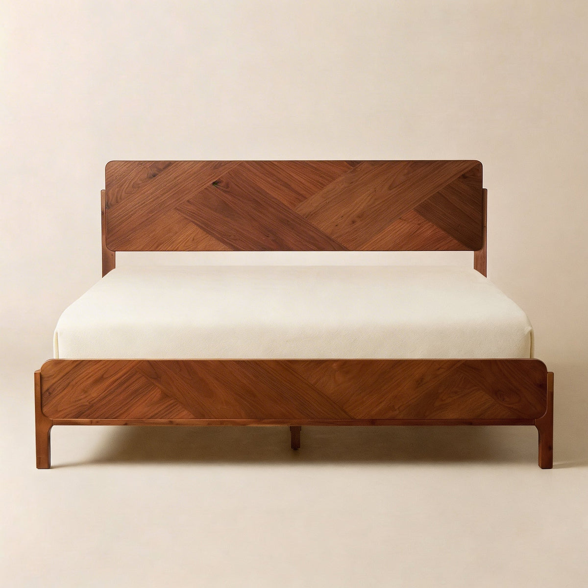 Caramel Megsu Bifrost Solid Wood King Bed Frame with sleek design and sturdy construction, showcasing the natural wood finish.