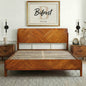 Caramel Megsu Bifrost Solid Wood King Bed Frame with sleek design and sturdy construction, shown in a well-lit bedroom setting.