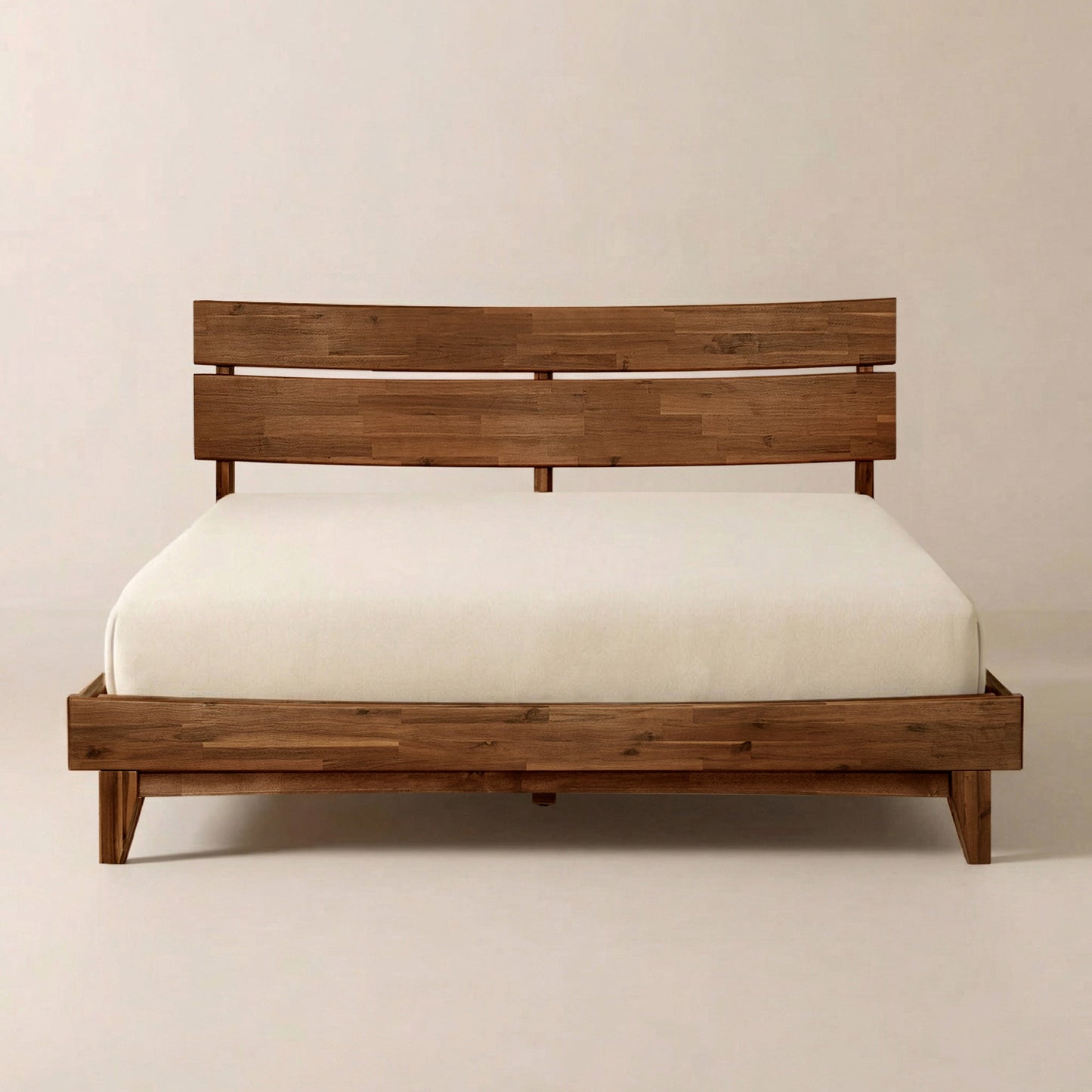 Mocha queen-sized Aurora solid wood bed frame by Megsu with a sturdy, minimalist design and natural wood finish.