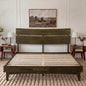 Mocha queen-sized Aurora solid wood bed frame by Megsu with a sleek, minimalist design and sturdy construction.