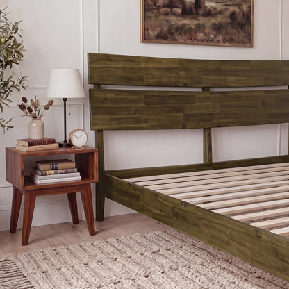 Mocha Queen Aurora solid wood bed frame by Megsu with a sleek, modern design and sturdy construction.