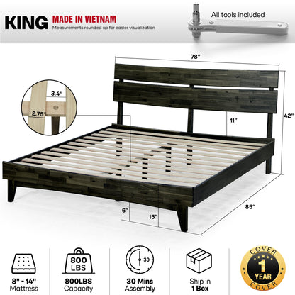 Mocha Queen Aurora Solid Wood Bed Frame by Megsu featuring a sturdy, elegant design with a natural wood finish.