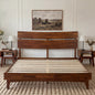 Mocha queen-sized Aurora solid wood bed frame by Megsu with a sturdy, natural finish and clean modern design.
