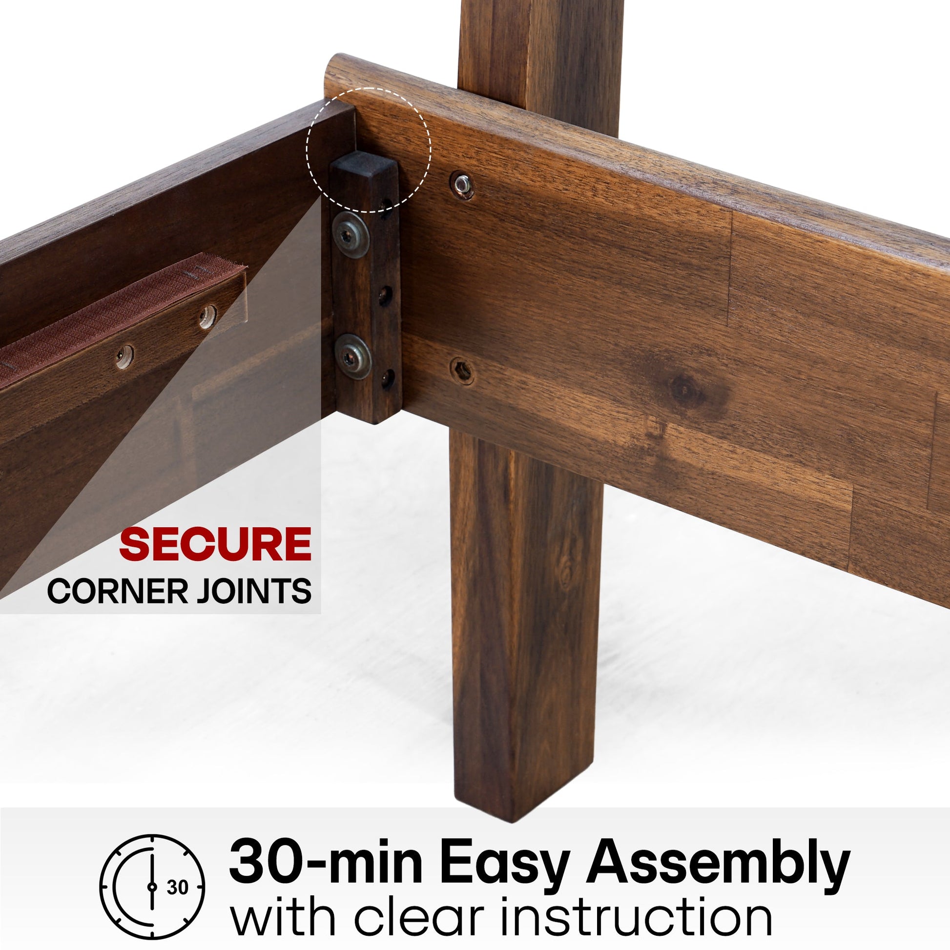 Mocha queen-sized Aurora solid wood bed frame by Megsu, showcasing a sturdy and elegant design with a natural wood finish.