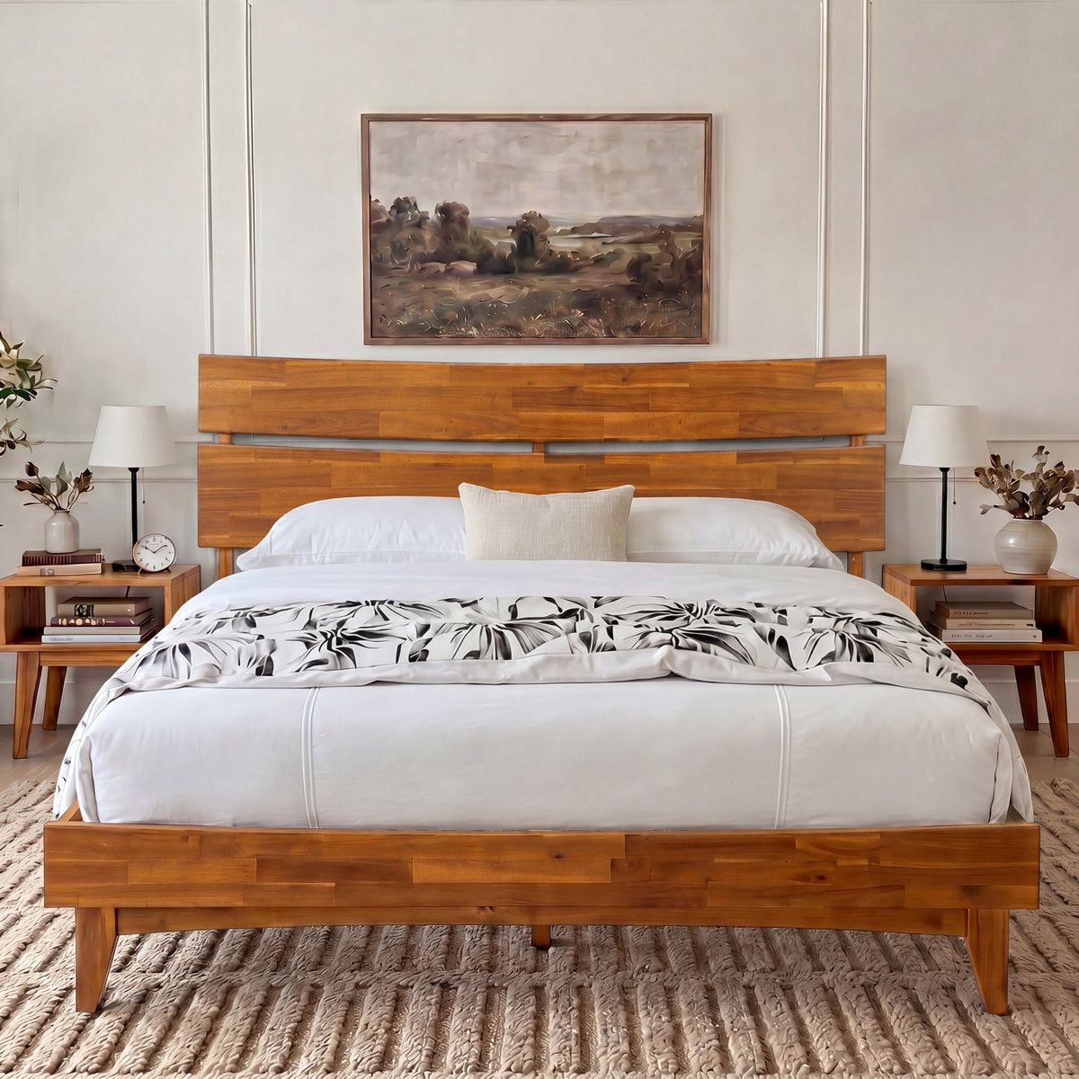 Mocha Queen Aurora solid wood bed frame by Megsu with a sleek, modern design and sturdy construction.